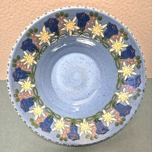 Martyn Webster (Marked - Signed) Floral Patterned Ceramic Bowl - Blue - Brown
